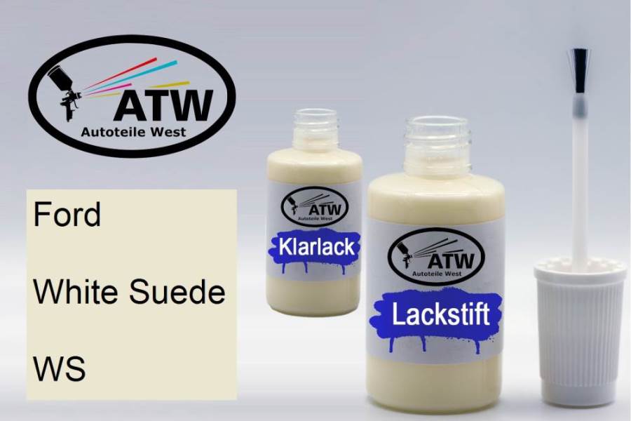 Ford, White Suede, WS: 20ml Lackstift + 20ml Klarlack - Set, von ATW Autoteile West.